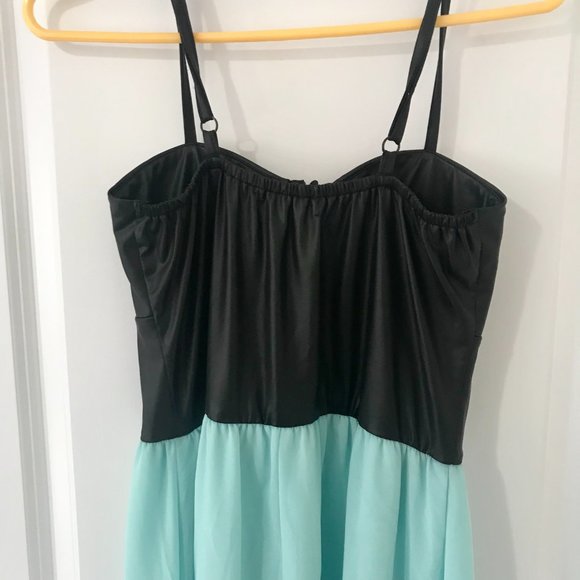 Seductions Blue Dress with Black Faux Leather Top - Picture 4 of 8